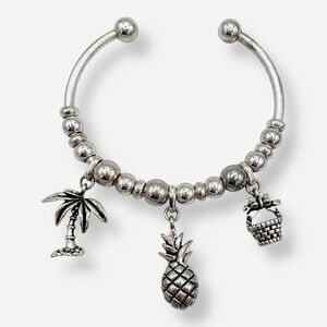 Silver Bracelet Charm Screw Ball Clasp Pineapple Palm Coconut Tree Easter Basket